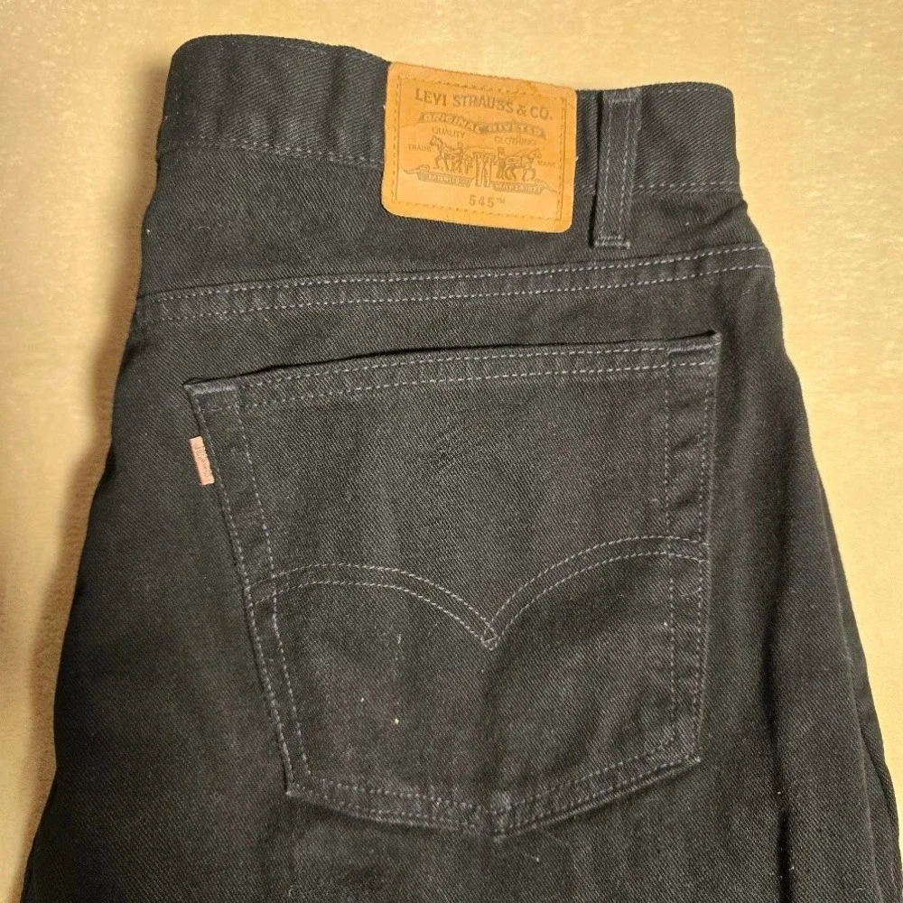 Vintage Levis 545 Mens 42x34 Baggy Fit Black Denim Jeans Made USA Distressed 969